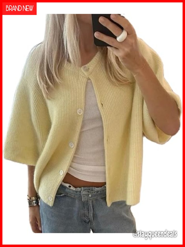 Women Knitted Cropped Blouse Short Sleeve Button Knit Shirt Crop Cardigan Y2k